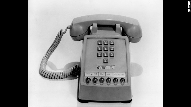 The first push-button telephone was made available to AT&T customers on November 18, 1963. The phone had extension buttons at the bottom for office use.