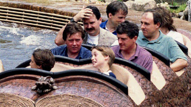 Prince William grimaces after riding Splash Mountain at Disney World's Magic Kindom in Florida. He was with friends of the royal family on a three-day vacation in 1993.