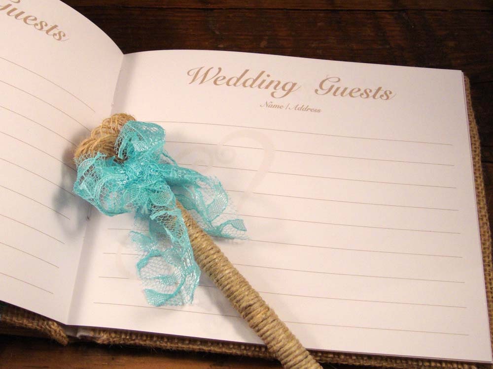 Rustic Burlap and Lace Guest Book Pen for Your Outdoor Garden Country Shabby Chic Rustic Western Event.