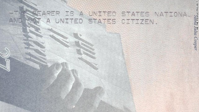 A portion of the passport given to residents of American Samoa, a U.S. territory where citizenship is not automatically granted.