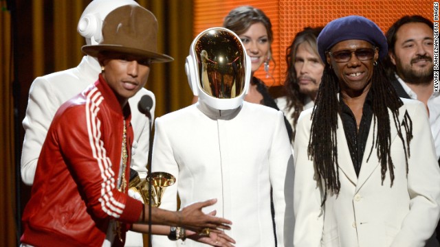 <strong>Record of the year:</strong> "Get Lucky" by Daft Punk featuring Pharrell Williams and Nile Rodgers. The song also won best pop duo/group performance.