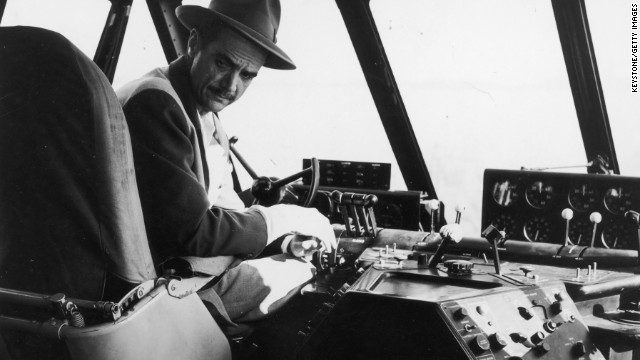 Hughes, pictured here in the plane's pilot seat, flew the H-4 during its only flight. On November 2, 1947, off California's Long Beach harbor, the seaplane became airborne for about a mile and reached an altitude of about 70 feet. Saying it needed more development, Hughes stored it in a hangar and never let it fly again. 