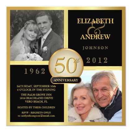 Elegant 50th Wedding Anniversary Photo Invitations 5.25" Square Invitation Card
