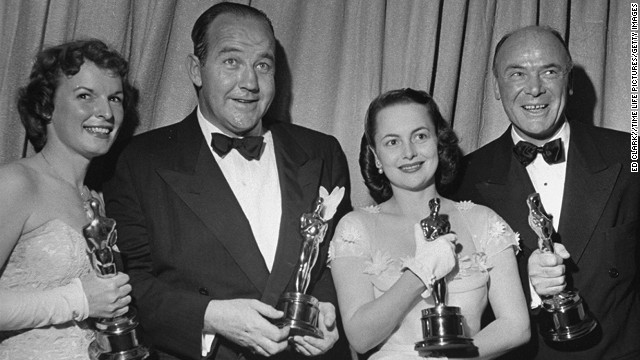 Broderick Crawford, second from left, pushed past Kirk Douglas, Gregory Peck, Richard Todd and John Wayne to win the best actor Oscar with "All the King's Men." Crawford appears with best supporting actress winner Mercedes McCambridge, far left, best actress winner Olivia de Havilland and best supporting actor winner Dean Jagger at the 1950 ceremony.