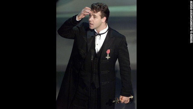 The academy fawned over Russell Crowe's "Gladiator," a sword and sandals epic that picked up honors for best picture, best costume design, best sound, best visual effects and best actor -- the first win for the Australian Crowe. 