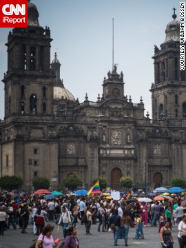 Mexico City's gay pride parade draws thousands of people each June, like <a href='http://ift.tt/1kuYahJ'>this gathering</a> at the Presidential Palace and the Cathedral of the Americas. 