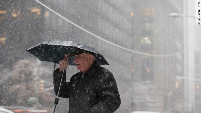 A pedestrian braves the wind and snow in New York on February 3.