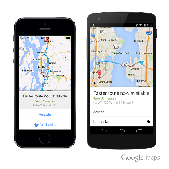 Navigation with Dynamic Rerouting Google Maps for Android and iOS now alerts you when a faster route becomes available