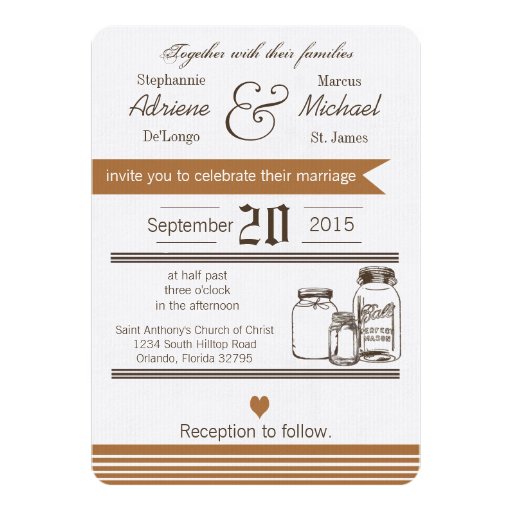 5x7 Mason Jar Country Rustic Wedding Invitation