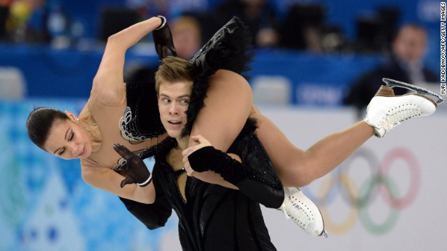 Russia's Elena Ilinykh and Nikita Katsalapov perform in the ice dancing portion of the team figure skating event on February 9.