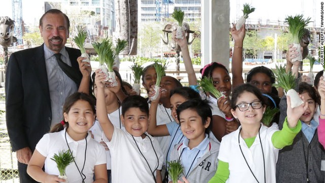 The museum has opened its doors to Miami-Dade schools to foster a broader appreciation and understanding of art. Here, Jorge Pérez poses with a group of 3rd graders visiting the museum. 