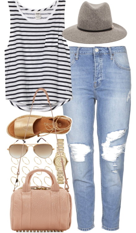 Outfit with boyfriend jeans by ferned featuring ripped...