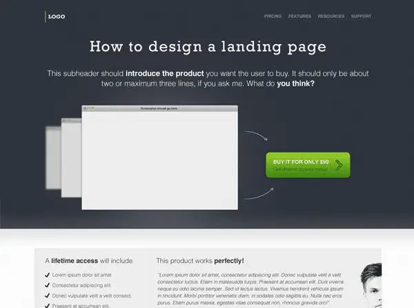 A free landing page design