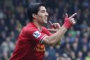 El jugador del Liverpool Luis Suárez celebra un gol. EFE/Archivo