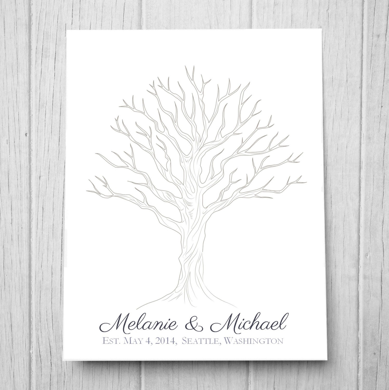 Tree Wedding Guestbook Print, Thumbprint Wedding Guestbook, Family Heirloom.