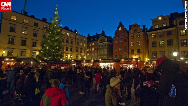 Tourists and locals alike enjoy the <a href='http://ift.tt/1hGmzQ0'>Christmas market</a> in Stockholm's Old Town. Visitors can buy handmade crafts and shop for all kinds of meat and cheese -- or just enjoy a mug of glogg, the traditional mulled wine of Christmastime. 