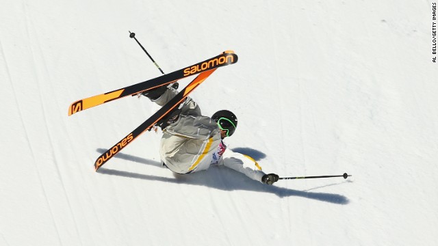 Oscar Wester of Sweden falls during the men's slopestyle.