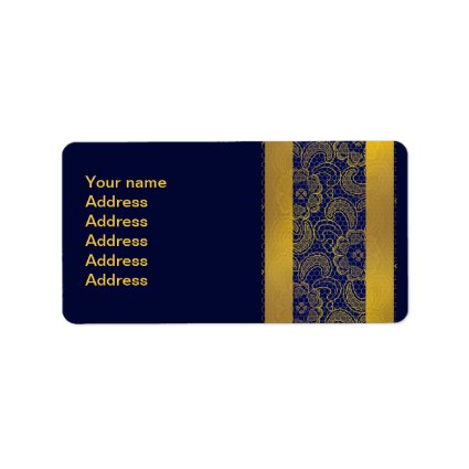 Navy Blue and Gold Lace Wedding Address Label