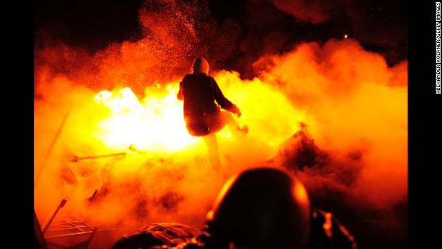 Protesters in Kiev, Ukraine, clash with police in Independence Square on Wednesday, February 19. Thousands of anti-government demonstrators have packed the square since November, when President Viktor Yanukovych reversed a decision on a trade deal with the European Union and instead turned toward Russia.
