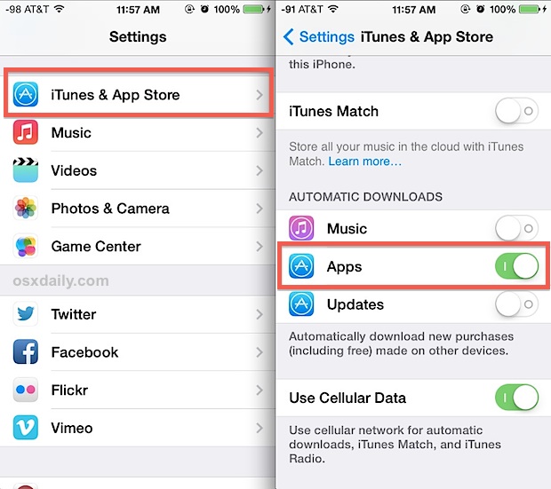 Enable Automatic App Downloads in iOS