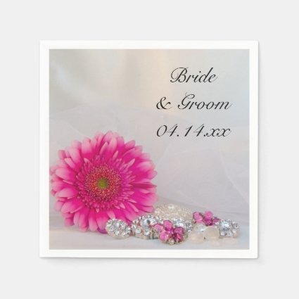 Pink Daisy and Buttons Wedding Paper Napkins