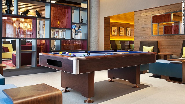 Like many contemporary-minded hotels, the Aloft brand has put a heavy emphasis on its communal spaces. The lobbies (dubbed the re:mix Lounge) are often outfitted with pool tables, board games, LCD screens, and various other features aimed at getting guests mingling. It was also recently announced that guests can use their mobile phone both to check-in, and in place of a room key. There are currently 80 Alofts in operation, with another 20 planned. 