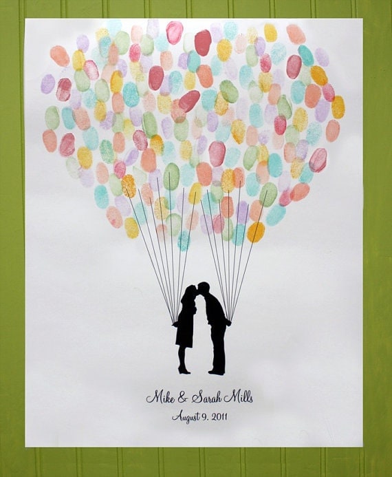 Custom Silhouette Wedding Guest Book Alternative - Print with Fingerprint Balloon and your Silhouette made from your photos