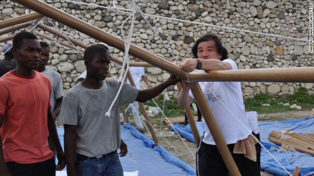 Ban says that winning the Pritzker Prize will not distract him from his humanitarian work. He insists on visiting disaster zones to see the damage firsthand. In this photo, Ban is seen helping construct paper shelters in Haiti following the devastating earthquake of 2010.
