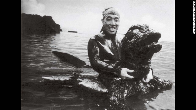 Haruo Nakajima in the Godzilla costume from 1966's "Big Duel in the South Seas." By this time, he'd spent more than 10 years playing the role of Japan's most beloved monster. 