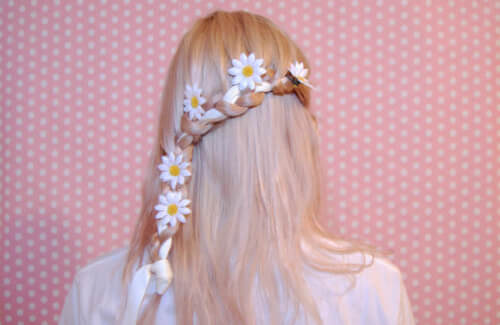 Inverted Cascading Braid With Flower Hair Accessory