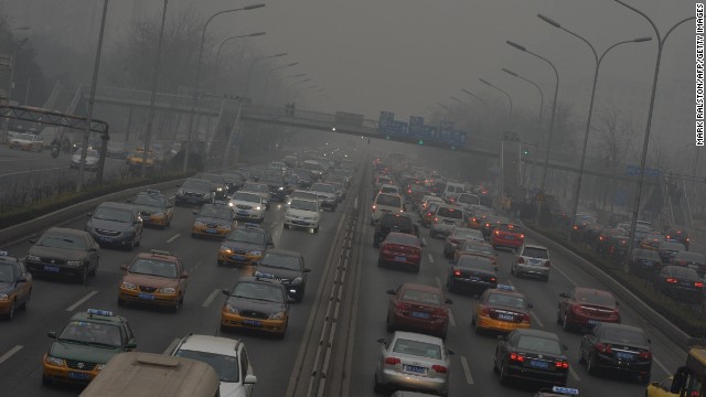 Air pollution reaches new heights on Beijing's second ring road in February 2014.