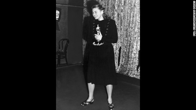 Ingrid Bergman didn't have to wait long to hold her own best actress award. Here, she poses with the Oscar she earned for her role in the film "Gaslight."