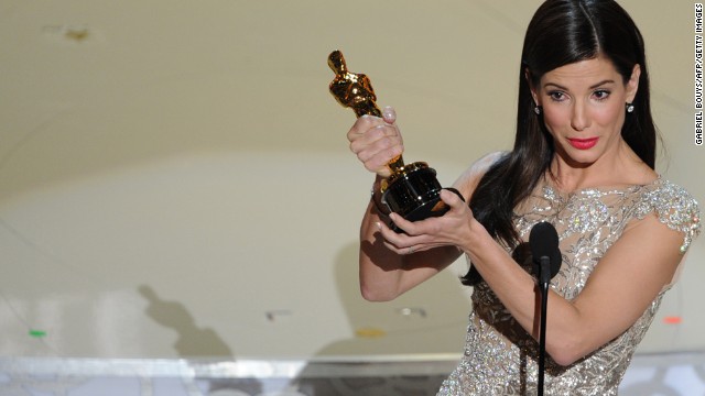 Best actress Sandra Bullock gives her acceptance speech after winning for "The Blind Side."
