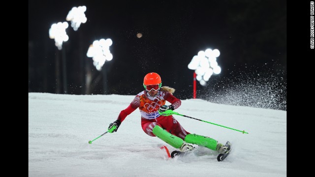 Denise Feierabend of Switzerland competes during the women's slalom on February 21.