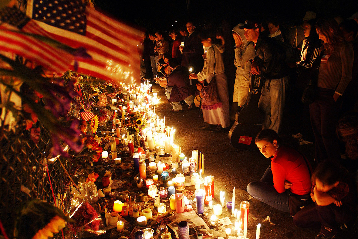 September 14, 2001: Mourners assemble at a candlelight vigil in Washington Square park in New York