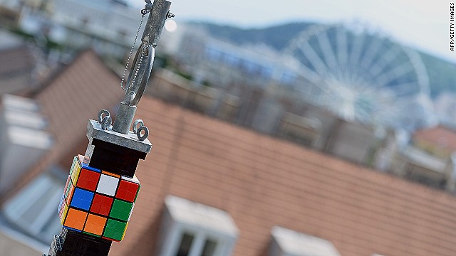 The tower was crowned by a Rubik's cube -- a puzzle created 40 years ago by Hungarian inventor Erno Rubik.