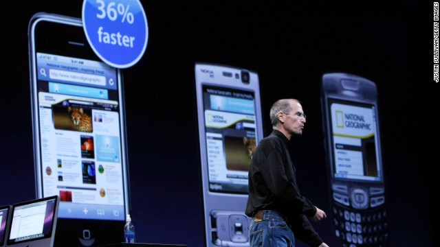 Apple CEO Steve Jobs launched the iPhone 3G, and compared it to other phones, at the 2008 WWDC. He also introduced the App Store, which would open to the public the next month and has served more than 50 billion downloads to date.