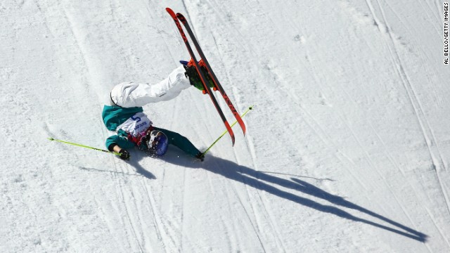 Russell Henshaw of Australia crashes out in the men's slopestyle finals on February 13.