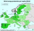 Wind energy production per capita in the European Union (2013)
