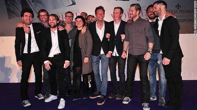 Noma head chef and co-owner Rene Redzepi (third from left) celebrates with restaurant staff after winning first place at the World's 50 Best Restaurants Awards 2014.