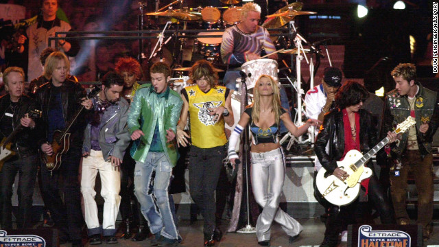 Britney Spears, Aerosmith, 'N Sync, Mary J. Blige and Nelly put on an <a href='http://ift.tt/W4ukqH' target='_blank'>entertaining show</a> in 2001, performing hits like "Bye Bye Bye" and "I Don't Want to Miss a Thing," but it was the big finale where the entire group sang "Walk This Way" that puts this performance into the halftime hall of fame.