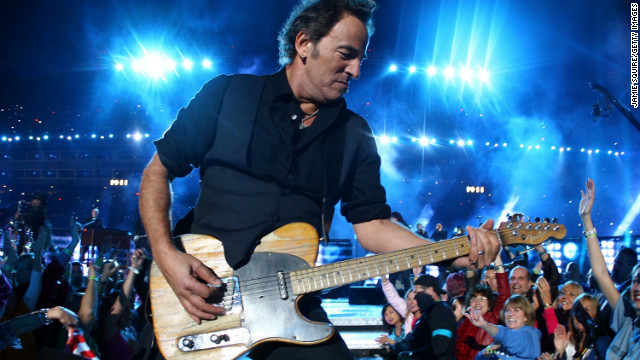 Bruce Springsteen and the E Street Band took the stage in 2009, the same year he released his 16th studio album, "Working on a Dream." He urged viewers to "put your chicken fingers down and turn the television set all the way up," before launching into hard-rocking hits such as "Born to Run" and "Tenth Avenue Freeze-Out."