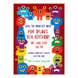 Colorful Monster Birthday Party Invitations Red