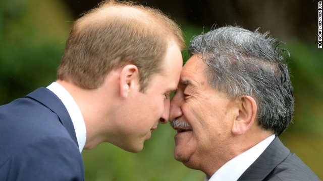 Prince William also receives a hongi from a Maori elder. 