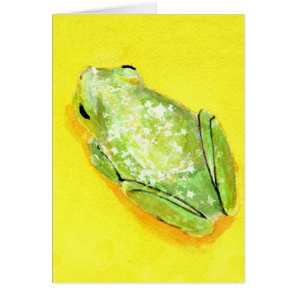 Green frog on yellow background watercolour stationery note card