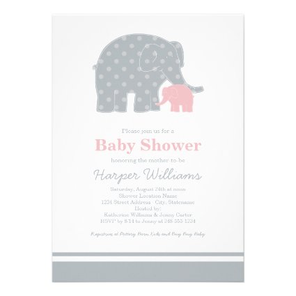 Elephant Baby Shower Invitations | Light Pink Gray