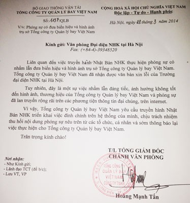 Tổng công ty Bay Việt Nam yêu cầu đài Nhật NHK đính chính