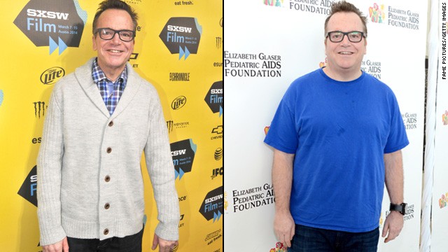 Tom Arnold has lost about 90 pounds since his first child was born last year, and he was looking quite thin at this year's South by Southwest festival, left. He'd actually lost the same amount of weight before but regained it when he didn't maintain healthier habits. After his son was born, he knew he needed to make a lasting change. "I saw that little baby and I thought, 'I gotta stay alive for as long as possible,' " Arnold said in January. "That's a lifelong commitment."