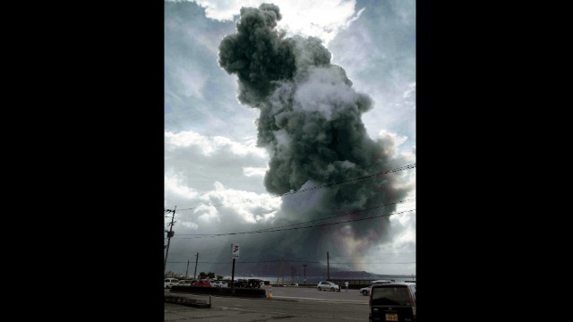 Smoke and ash spew from Mount Sakurajima, in Kagoshima, Japan, on October 7, 2013.