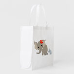 Cute Cartoon Mother Elephant And Baby Reusable Bag Market Tote